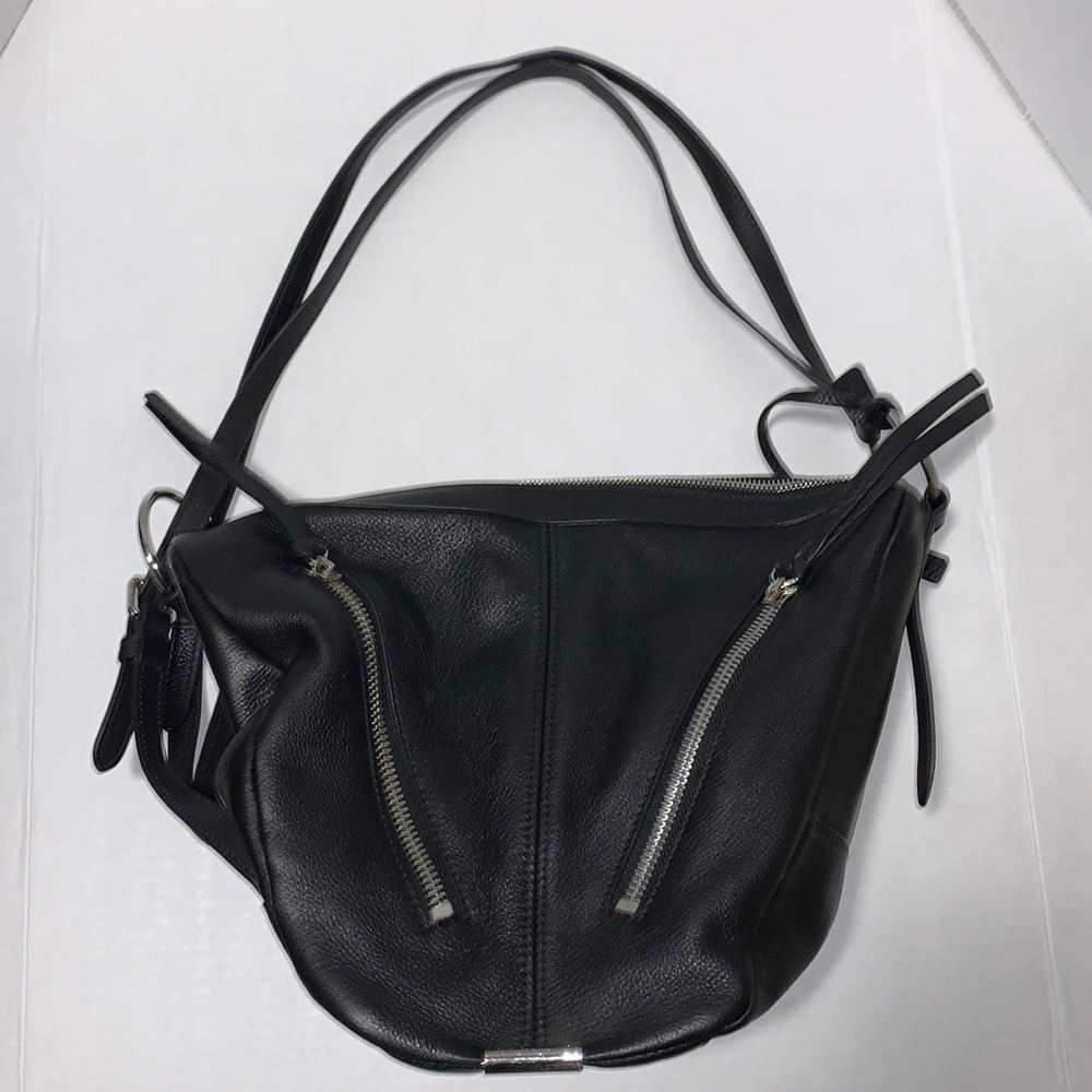 VINCE CAMUTO Black Leather Purse with Silver zippers and logo tag